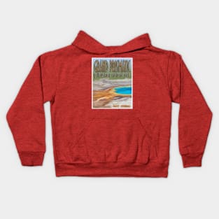 Grand Prismatic Hot Springs in Yellowstone retro poster Kids Hoodie